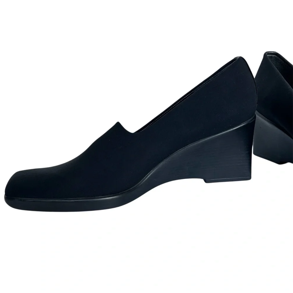 Stuart Weitzman High Vamp Square Toe Pumps Black 9.5 AA Narrow 90s Minimalist - Picture 4 of 12